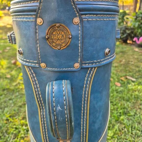Vintage PGA 6-Way Leather/Fabric Golf Bag w/ Rain Cover - Picture 4 of 10